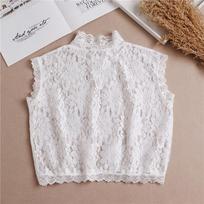 Women's Solid Colour Black White Vertical Small Flip Collar Versatile Shirt Jumper Jumper Fashion Lace False Collar Four Seasons