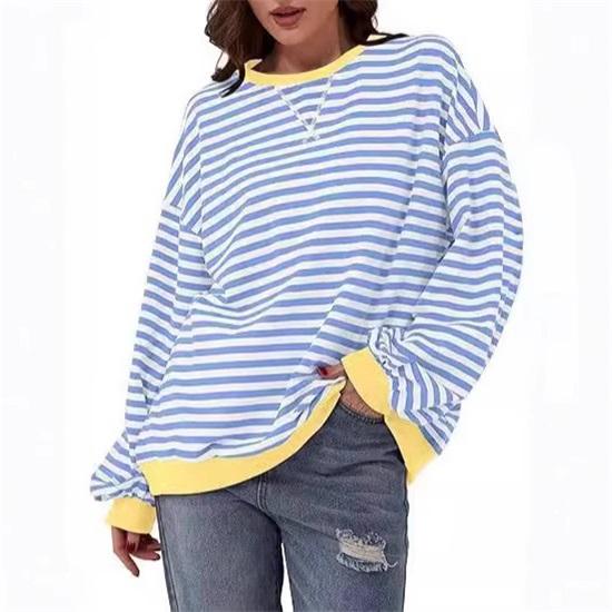 Женская повседневная футболка с круглым вырезом и длинным рукавом в полоску