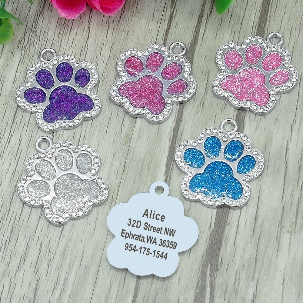 Personalized Dog Cat ID Tag Bling Rhinestone Puppy Kitten Name Tags Anti-lost Pet Collar Accessories Free Engraved Pet Products