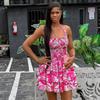 Womens Sleeveless Halter Print Mini Dress High Waist A-Line Sexy Street Style