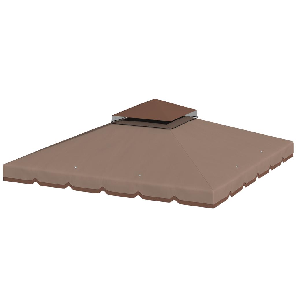 Replacement Roof for Gazebo 3x3m Water-Repellent Gazebo Roof with Double Roof Water Drainage Holes Khaki