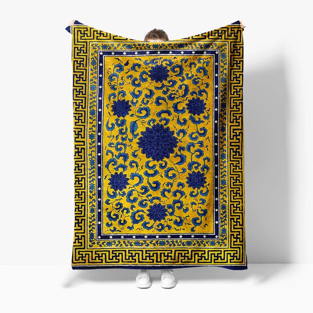 Turkish Kilim Vintage Ethnic Pattern Flannel printed blanket suitable for all seasons suitable for living office sofa and travel