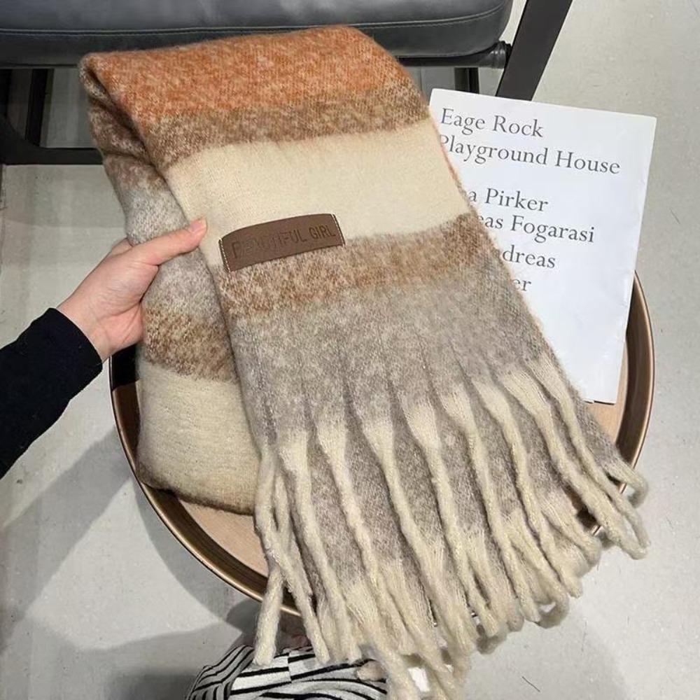 Windproof Long Tassel Scarves Striped Women Wrap Shawls Winter Warm Mohair Scarf