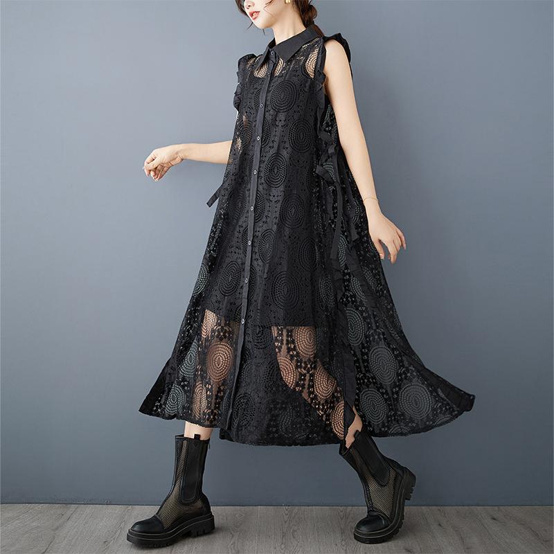 DIMANAF 2025 Новое летнее платье Женское Длинное Пляжное Платье-майка Без рукавов Базовая Мода Ажурные Футболки Повседневное Свободное