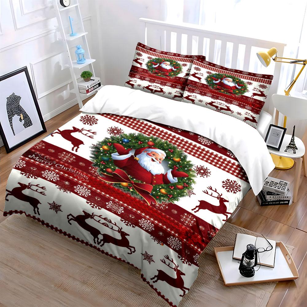 Santa Reindeer Christmas Set Bedding Duvet Cover Set Duvet Cover Pillowcases (1*Duvet Cover 2*Pillowcases, without duvet insert)