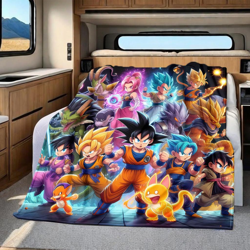 1 шт. Фланелевое одеяло с принтом Dragon Ball Super, Высокое качество, Для всех сезонов, Декор для дома, Тепло и уют, Идеально для рождественских подарков