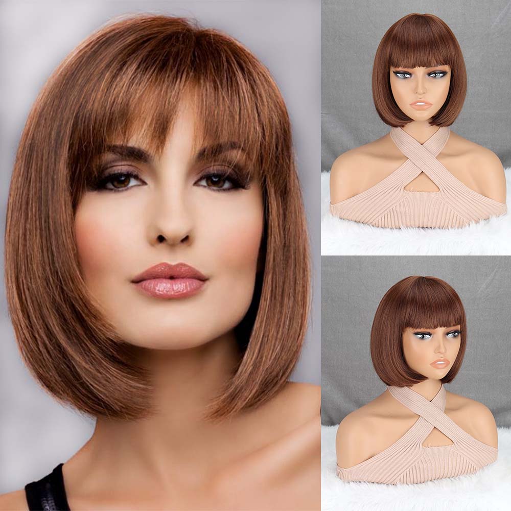 MISS WIG Короткий прямой парик с челкой, синтетический парик фиолетового цвета для женщин, повседневная одежда, косплей