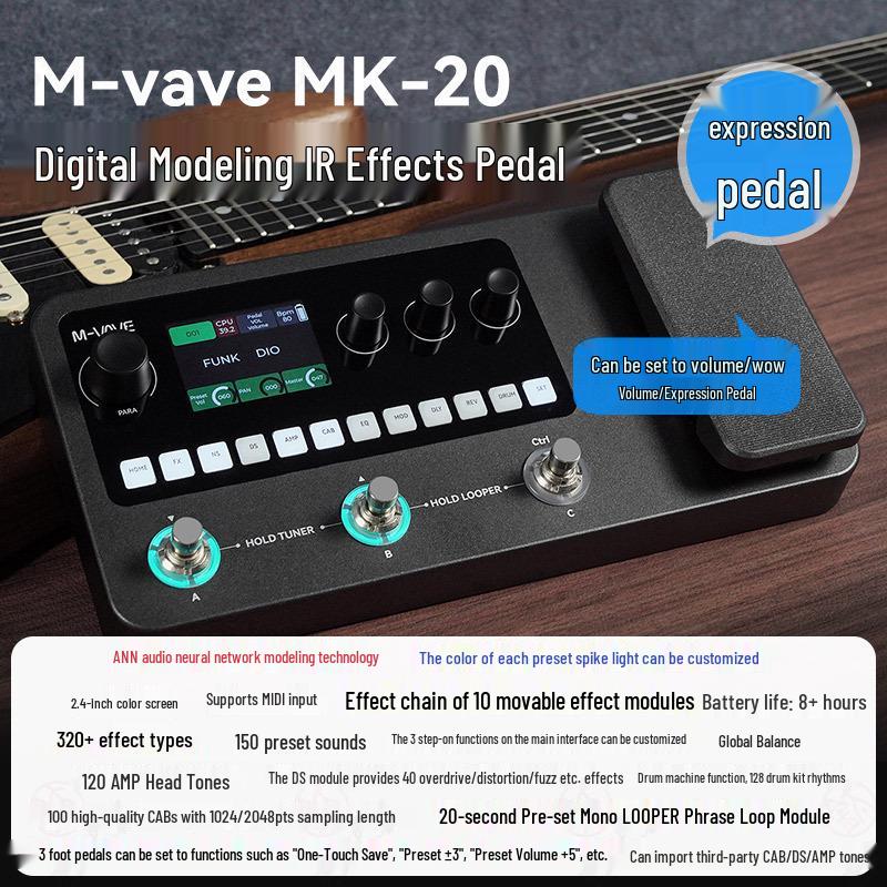 Педаль мультиэффектов M-VAVE MK-20: Электрогитара, Бас-лупер, Звуковая карта, Драм-машина.