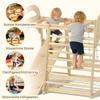 6 in 1 Kids Climbing Frame with Slide, Monkey Bars, Gymnastics Rings, Ladder, Climbing Net, for 3-6 Years, Natural Tone