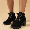 Fashion 2024 Hot Sale Shoes for Women Lace Up Zipper Women's Boots Autumn Round Toe Solid Flock High Heels Retro Concise Short Boots
