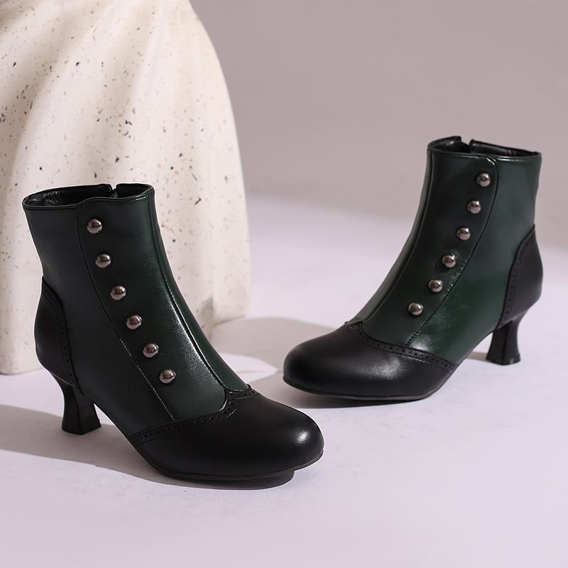 Women's High-heeled Short Boots Autumn and Winter New Retro Color-matching Large-size Short Boots