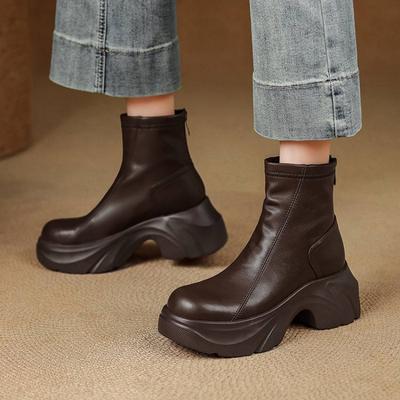 Новые женские водонепроницаемые ботильоны на платформе, модные однотонные кожаные ботильоны большого размера, на задней молнии, осенне-зимние, на толстой подошве, средней высоты, женские