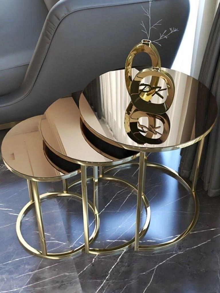 Золотой металлический 3 шт. Столик для раскладывания, бронзовый зеркальный журнальный столик для гостиной, домашнего офиса, мебельный аксессуар и роскошное украшение