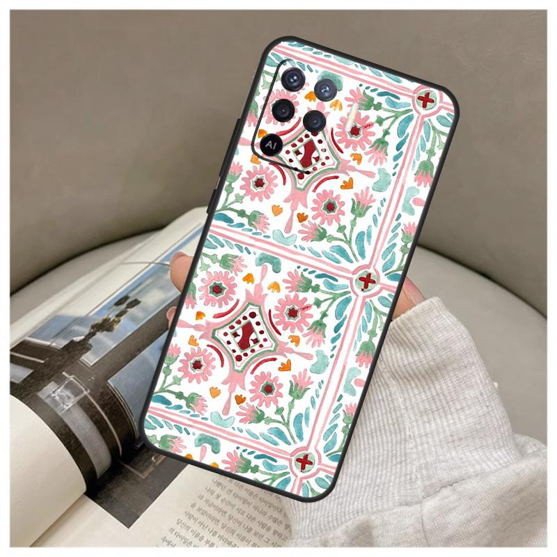 Moroccan Tile Case For Oppo A74 A94 A54 A18 A38 A58 A78 A98 A80 A60 A40 A96 A76 A16 A15 A17 A57 A77 A5 Pro