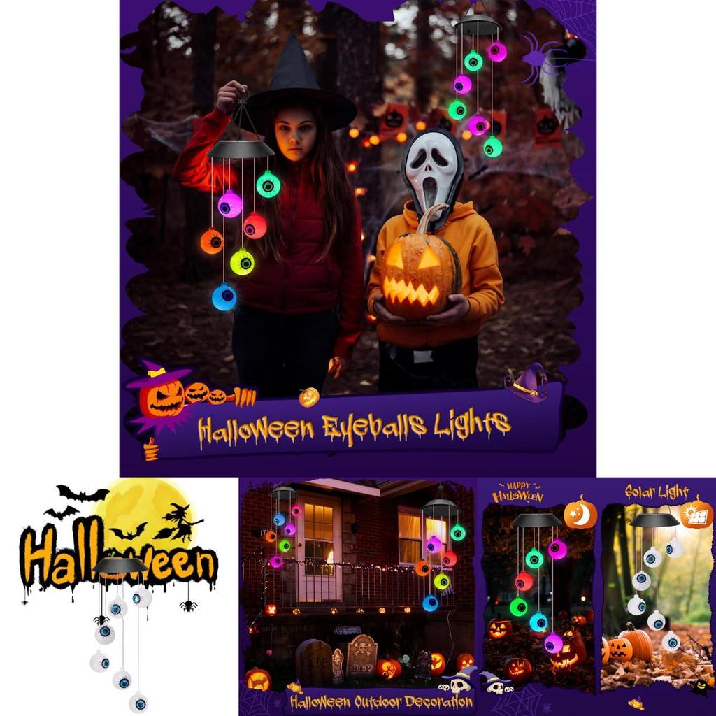 Enchanting Solar Led Wind Chime Light Featuring Pumpkin And Skull Ghost Eye For Outdoor Decor
