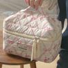 Cute Bow Flower Quilting Cotton Makeup Bag Women Zipper Cosmetic Organizer Female Cloth Handbag Portable Toiletry Case for Girls