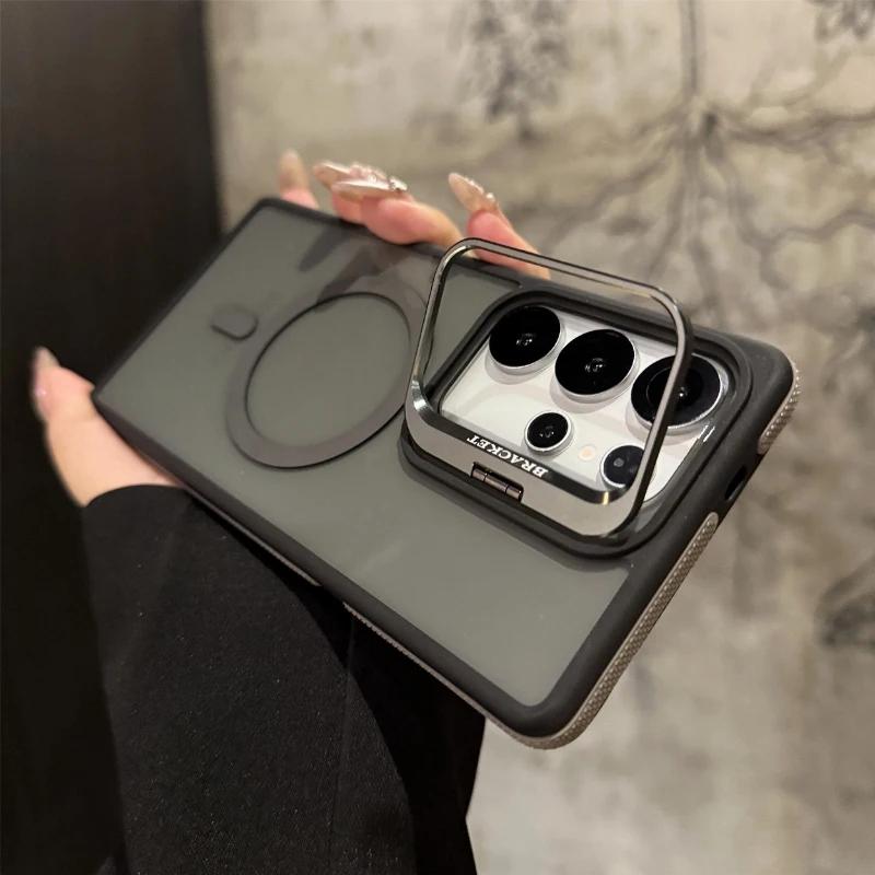 For Magsafe Magnetic Metal Lens Stand Phone Case For Samsung Galaxy S25 S24 S23 FE S22 Ultra Plus Protective Cover Bumper