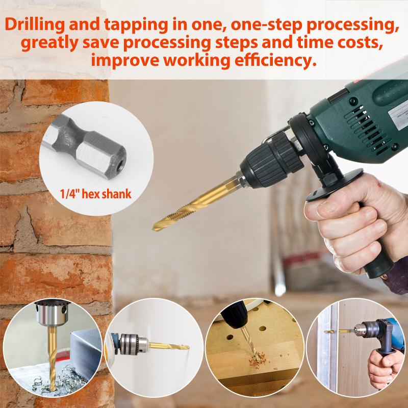 Ударные отвертки, 12 шт., метрическая резьба M3 M4 M5 M6 M8 M10, инструменты для нарезания резьбы 1/4 дюйма, шестигранный хвостовик, титановое покрытие, HSS