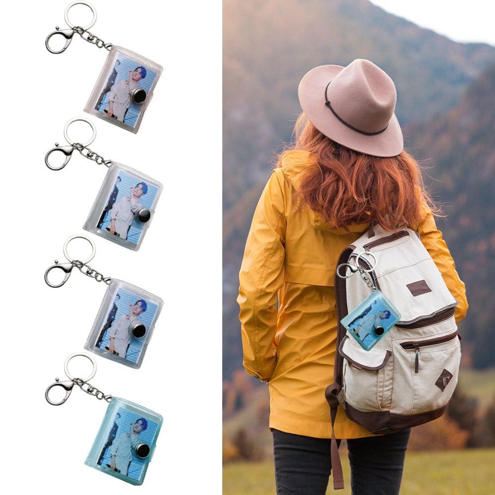 Portable 1/2 Inch Mini Photo Album 16 Pockets with Keychain Backpack Keyring Snap Button Design PVC Keychain Mini Album