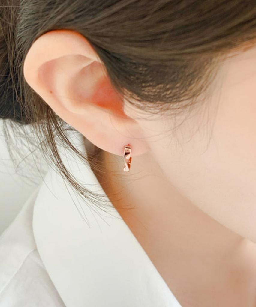 Серебряные серьги-кольца Alleun 925 Square Twist с застежкой One-Touch