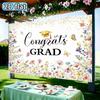 2D "Congrats Grad" Backdrop with Watercolor Wildflowers, Butterflies & Gold Cap