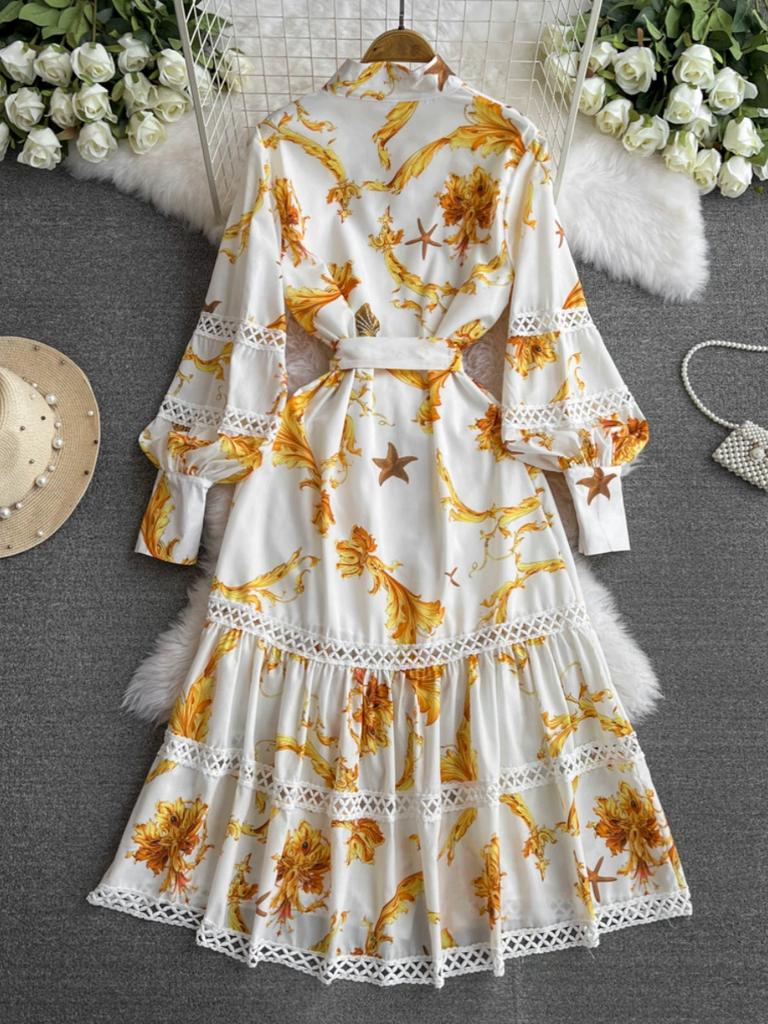 Женское винтажное богемное праздничное длинное платье макси с принтом и рукавом-фонариком, однобортное шикарное платье в стиле бохо