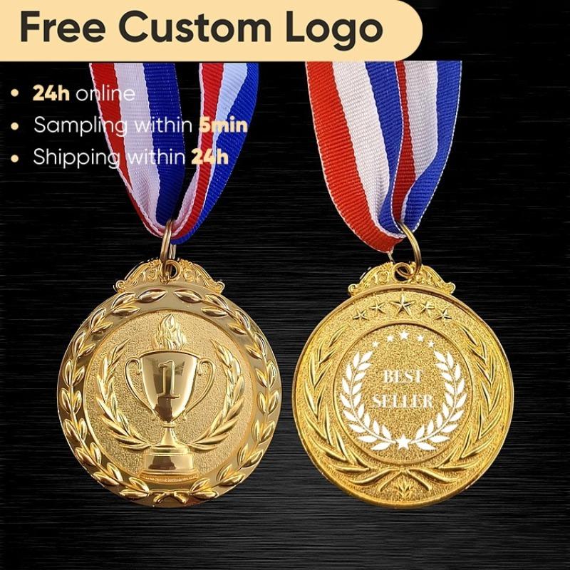 Award Medals 1st 2nd 3rd Free Custom Engraved UV Printed Place Neck Ribbons Winner Trophy for Sports Competitions and Parties