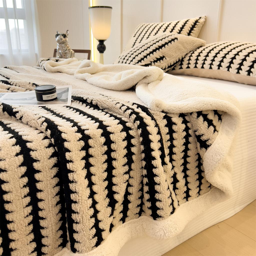 Пушистое Мягкое Плюшевое Одеяло для Зимы Теплое Толстое Флисовое Одеяло с Геометрическим Полосатым Дизайном Пледы Одеяло для Дивана Кровати Спальни