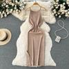 Summer Knit Sexy Strap Dress Women Elatic Waist Bodycon Sundress Female Beach Split Backless Long Dress