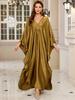 2025 Elegant Plus Size Kaftan Women's Solid Color Retro V-Neck Woven Batwing Sleeve Long Dress Sexy Beach Swimsuit Cover-up Q1799-8784