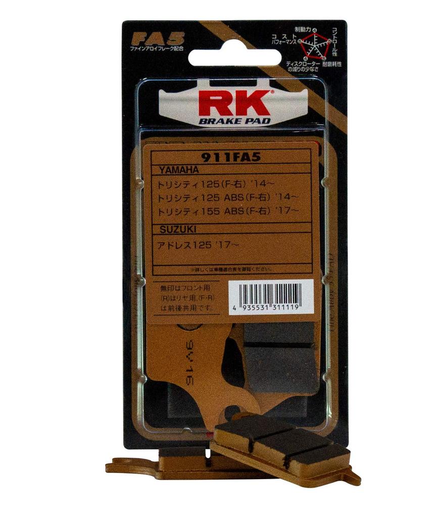 ARK EXCEL/RK EXCEL 911FA5 Тормозная колодка Fine Alloy 55 (ФА5) Полуметаллические колодки Адрес 125/Tricity, для использования спереди справа и т.д.