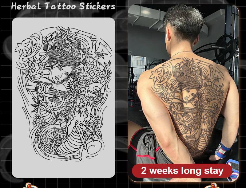 Long Stay Juice Ink Waterproof Tattoo Sticker Full Back Large Herbal Temporary Tattoo Men Body Art General Zhao Yun Dragon Tiger