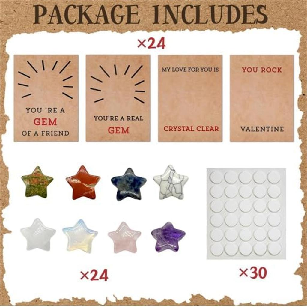 Valentines Day Gifts For Kids - 24 Pack Valentines Cards With Star-Shape Plastic Heart-shaped Material Valentine