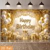 2D Royal Gold Happy Birthday Backdrop Banner Photography Background for Adult Party