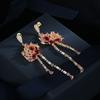 925  Temperament Long Butterfly Tassel Drop Earrings Pink Red Cubic Zirconia Trending Gold Color Women Jewelry Gift