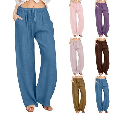 Женские повседневные прямые брюки, однотонные повседневные длинные брюки с карманами