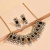 European Style Alloy Gemstone Necklace And Earrings Set With Artificial Pearl Dangles For Women