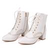 New Lace Up Ladies Square High Heel Shoes Ankle Boots Side Zip Retro Women Pointed Toe Thick Soled Short Booties White Black