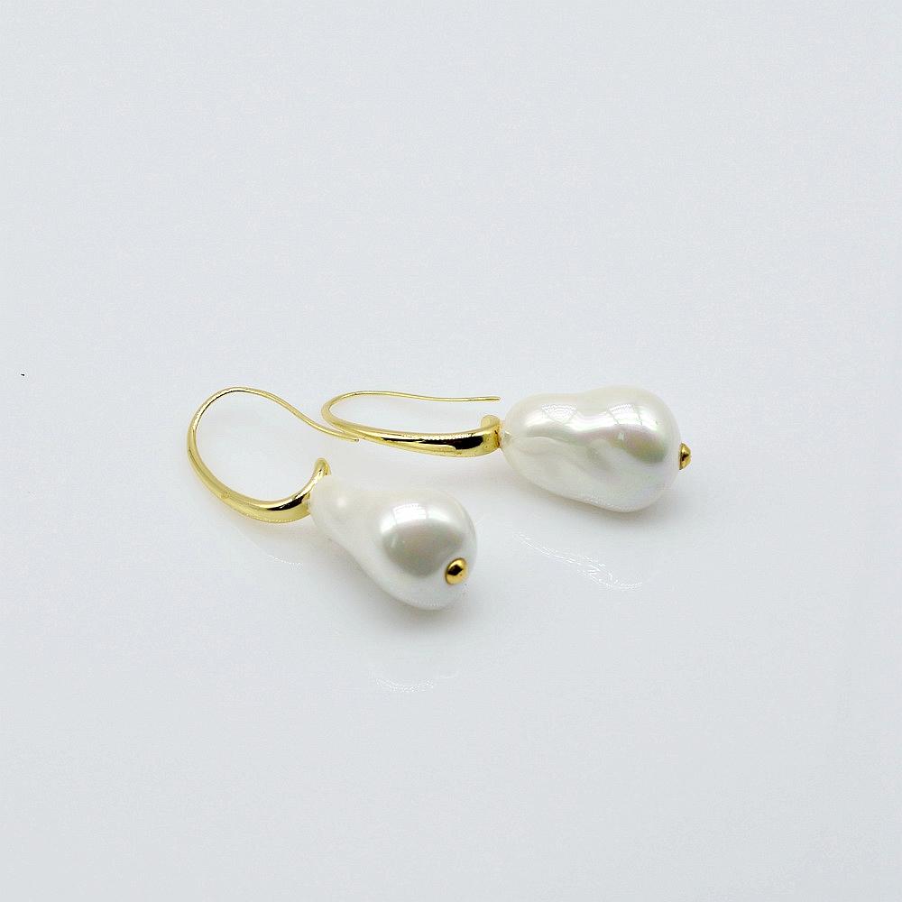 Большие жемчужные серьги для женщин, серебряные серьги в форме ракушки с имитацией жемчуга в форме барокко, серьги в стиле бохо для женщин