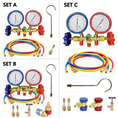 Манометр для кондиционирования воздуха R134a со шлангом и крюком, 3-ходовой диагностический манометр для коллектора кондиционера, комплект фреона для R12 R22 R404A R134a