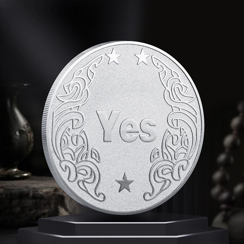 Монета диаметром 4 см. Да или нет. Принять решение. Памятный значок с покрытием. Монеты.