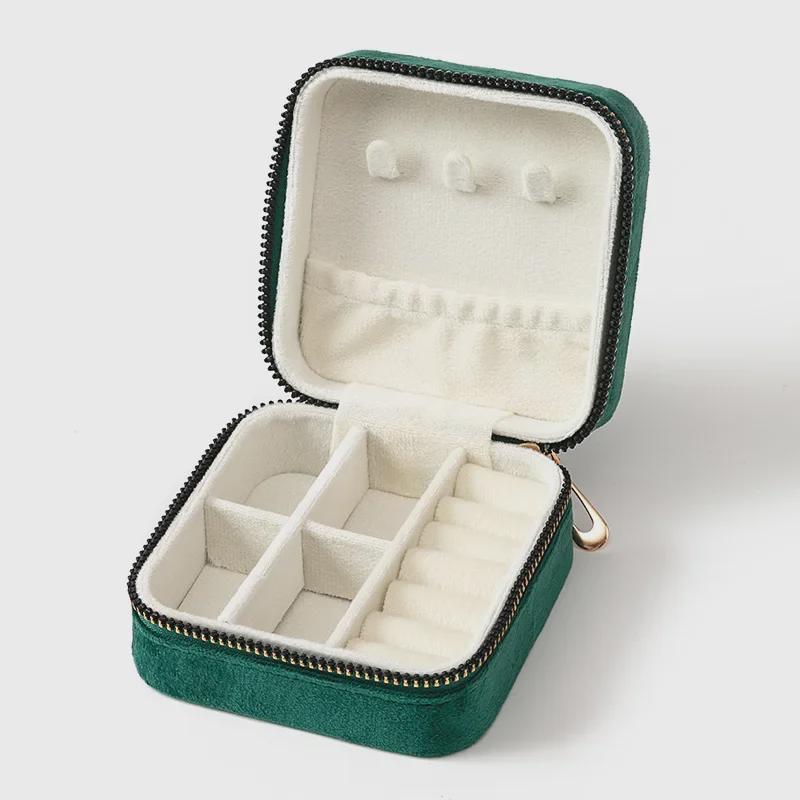 Compact Velvet Jewelry Travel Box for Rings, Earrings, and Necklaces