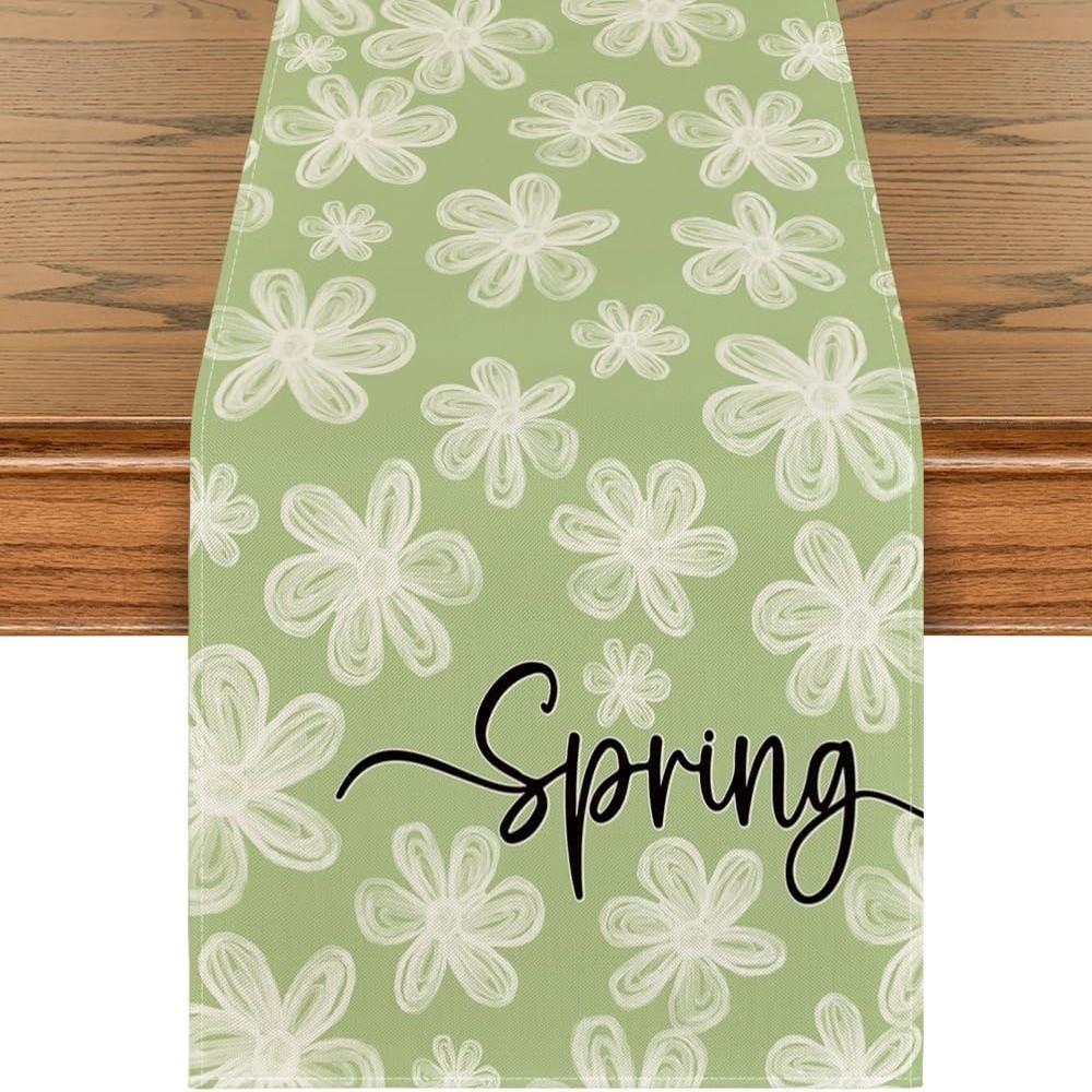 Fresh Style Dinning Table Runner Anti Slip Decorative Linen Table Runner Floral Pattern Table Decor Holiday Party