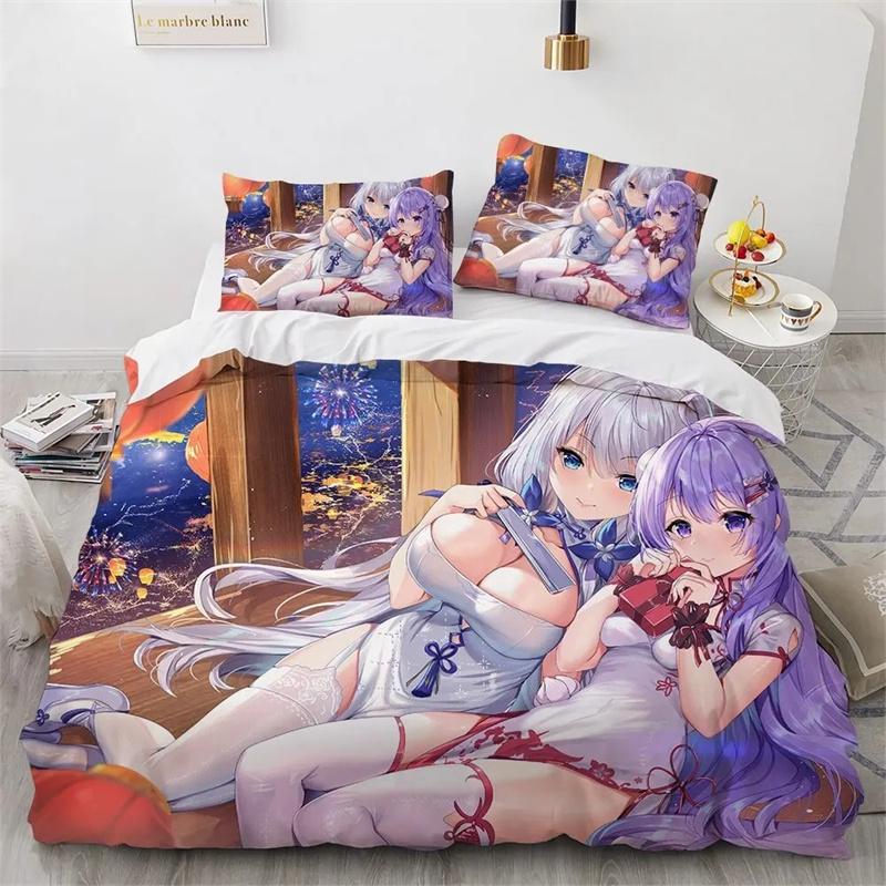 3D-принт Kawaii Anime sexy Girl Комплект постельного белья для мальчиков и девочек Twin Queen King Size Пододеяльник Наволочка Кровать для мальчиков Подростков Взрослых 2/3 шт.