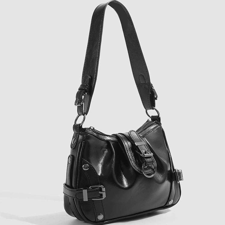 2025 New Autumn Winter Oil Wax Leather Underarm Bag Sweet Cool Spicy Girl Modern Motorcycle Bag Commuter Shoulder Bag for Women