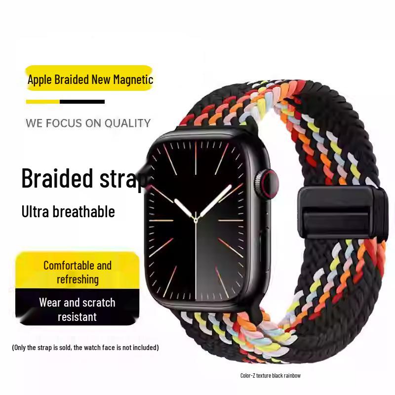 Совместимый эластичный плетеный нейлоновый магнитный ремешок для Apple Watch 4, 5, 6 и iWatch 7, 8, 9