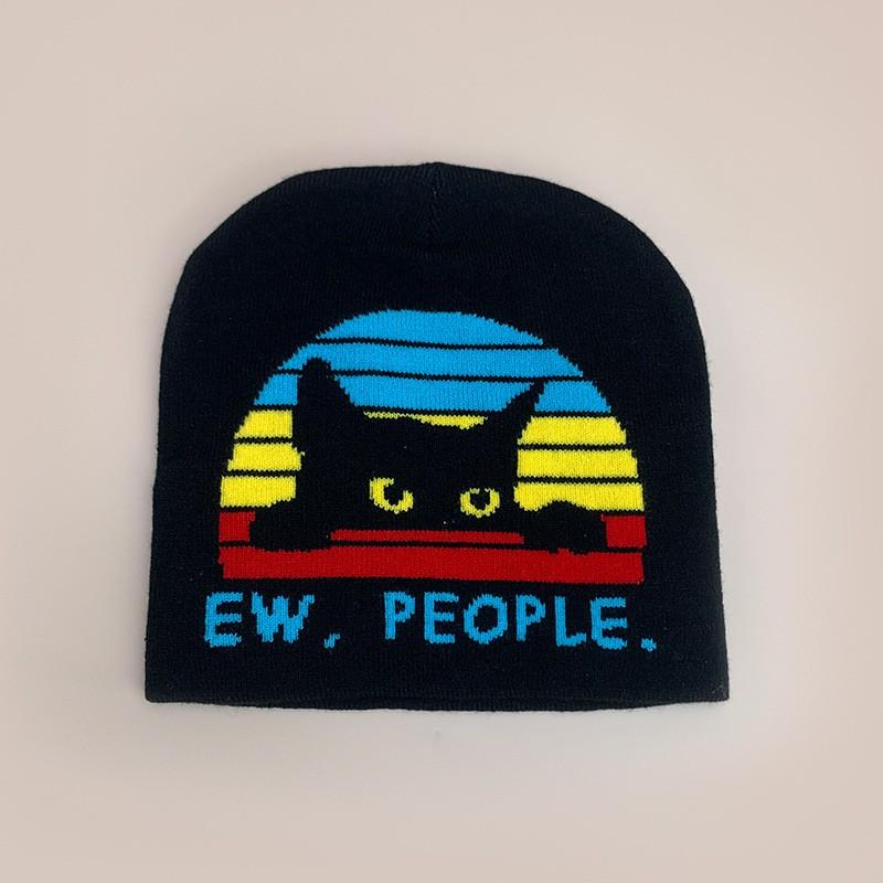 Hip Hop Stripe Knit Beanie Men Women Funny Cat Warm Fashion Hat
