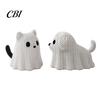 Moisture-proof Spooky Decoration 3D Printed Ghost Dog/Cat Figurine Ornaments, Knitted Texture Halloween Animal Stable Decorations, Small Cute