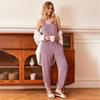 Женский комплект из двух частей пижамы вафельный трикотаж хлопковый домашний костюм без рукавов майка длинные брюки повседневная летняя домашняя одежда