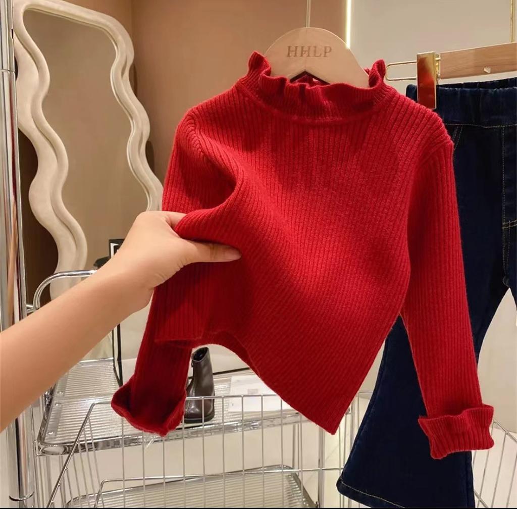 Kids Rib Sweater Girl T-Shirt Long Sleeve Children Turtleneck Knitted Sweater Bottoming Shirt Tops Clothes for Baby